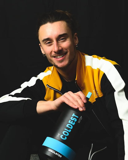 Coldest Sports Water Bottle with Straw Lid Vacuum Insulated Stainless Steel Metal Thermos Bottles Reusable Leak Proof Flask for Sports Gym (Matte Black, 64 oz)