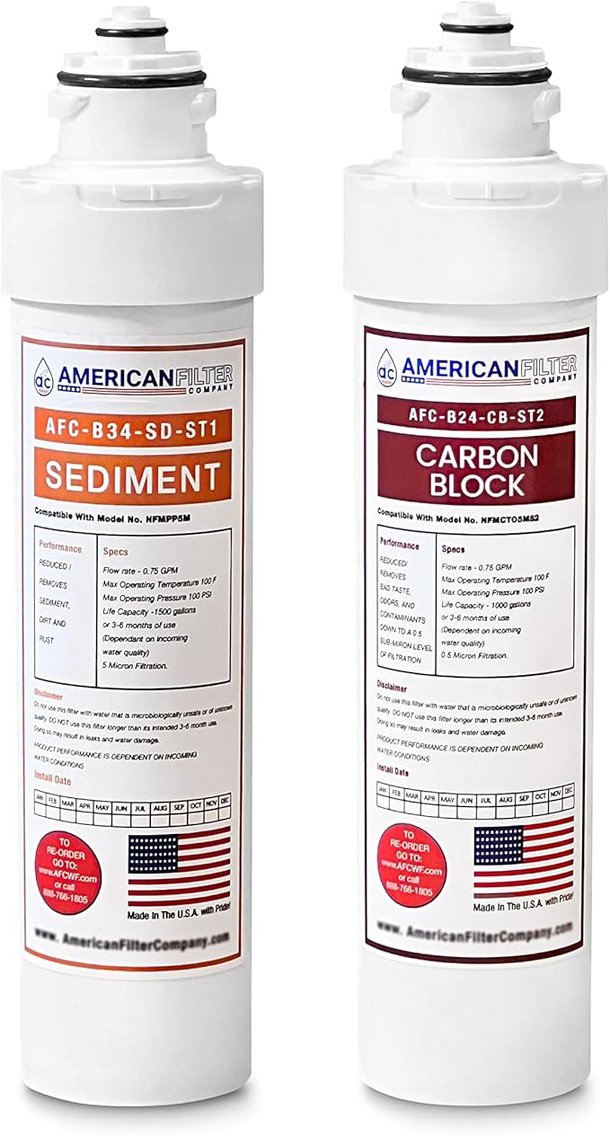 AFC Brand Model # AFC-B2-CMBPK 2-Stage Water Filters Replacement Kit, Compatible with Brio NFMCTO5MS2, NFMPP5M and UV Water Cooler CLPOU720UVF3- Made in USA 2Pk - AFC-B2-CMBPK-6M