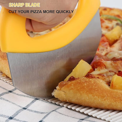 Premium Pizza Cutter Food Chopper-Super Sharp Blade Stainless Steel Pizza Cutter Rocker Slicer with Protective Sheath Multi Function Pizza Knife Kitchen Tools,Dishwasher Safe (Yellow)