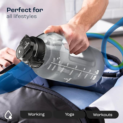 AQUAFIT 1 Gallon Water Bottle with Time Marker - BPA Free 128 oz Water Bottle with Straw, Gym Water Bottle with Handle, 1 Gallon Water Jug, Big Water Bottle, Large Water Bottle (Cool Mint)