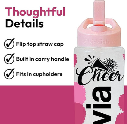 32oz Cheerleader Water Bottle with Straw Lid | BPA-Free Reusable Bottles for Cheerleaders, Cheer Team or Cheerleading Coach | Great Gifts for Girls, Coaches (Custom Cheer)