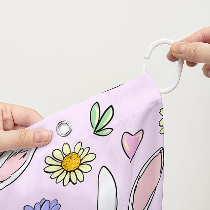 AILONEN Rabbit Bunny Shower Curtain for Bathroom,Cute Animal Shower Curtain Colorful Flower Decor Bath Curtain 60" W*72" H Polyester Fabric Waterproof Bathroom Bathtub Curtain with 12 Hooks