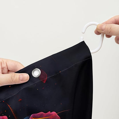 AILONEN Gothic Skull Shower Curtains for Bathroom,Red and Black Skeleton Sugar Skull Bath Curtain,Romantic Rose Flower Goth Skull Decor,Boys Men Curtain 12 Plastic Hooks Waterproof, 72" W x 78" H