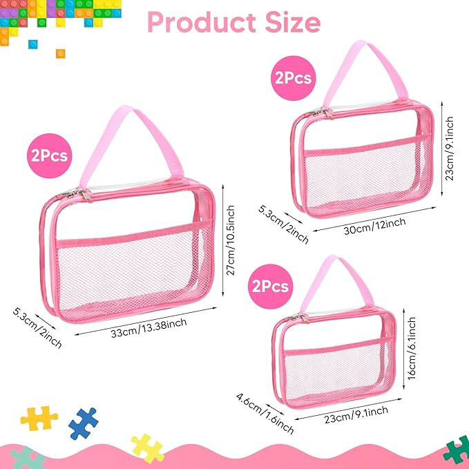 6 Packs Large Clear Toy Storage Bags, Reusable PVC Organizing Bags, zipper bags for organizing,Clear Zippered Blocks Bag Set,Waterproof Toy Storage Bags for Zipper,Puzzle, Kids Books,Board Games