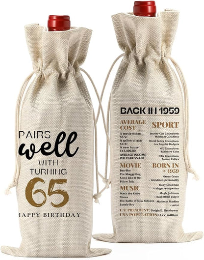 65th Birthday Gifts for Women Men, Gifts for 65 Year Old Man Grandparents Wine Gift Bag, Wine Accessories Gifts Anniversary 65th Birthday Decorations Wine Bag Wine Bags for Wine Bottles Gifts