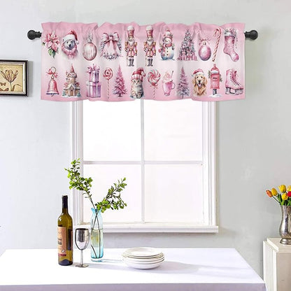 Pink Christmas Window Valance for Kitchen Living Room, Nutcracker Themed Window Curtain for Bedroom Bathroom, Winter Windows Valance Rod Pocket Window Treatment, Christmas Decors, 54" W x 18" L