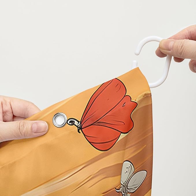 AILONEN Cartoon Frog Waterproof Shower Curtain,Nature Plant Fungus Flower Frog Bath Curtain,Fantasy Sunset Abstract Yellow Bathroom Curtain Decor 72" W x 72" H