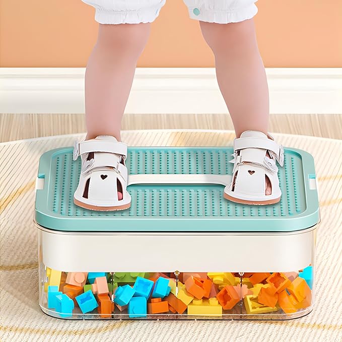 3-Tier Stackable Toy Storage Box with Lid Dividers, Kid Toy Blocks Organizer Container Removable Tray, Plastic Toy Chest Organizer for Baby Nursery Playroom - Toy Blocks Not Included