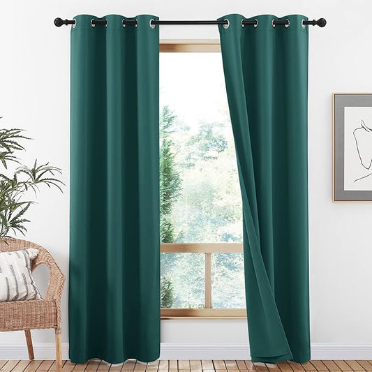 NICETOWN Full Shade Curtain Panels, Pair of Thermal Insulated & Energy Efficiency Blackout Curtains for Living Room, Lined Silky Performance Window Dressing (Emerald Green, 42" W x 84" L)