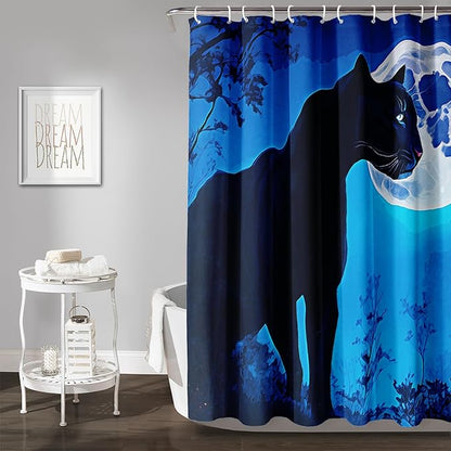 AILONEN Black Panther Shower Curtain,Evening Moon Leopard Bath Curtain for Women,Wildlife Cheetah Polyester Waterproof for Bathroom,72" W*78" H with 12 Plastic Hooks