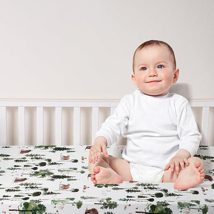 3 Pack Fitted Crib Sheets, Ultra Soft Breathable Comfortable Baby Sheet Set for Boys Girls Neutral, 28x52 Inch Fits Standard Crib and Toddler Mattresses, Woodland Animals