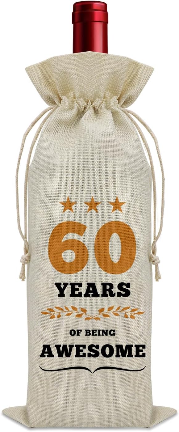 60th Birthday Gifts for Women Men Wine Bag 60 Year Old Birthday Gifts for Her Him 60 Year Work Anniversary Decorations Wine Bottle Decoration Bag Born in 1964 Wine Accessories Gifts for Wine Lovers