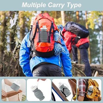 THAIOXYH® Collapsible Water Bottles 11 oz（320ml） Reuseable Foldable Portable BPA Free Silicone Collapsible Water Bottles for Traveling Hiking Camping Sports (grey)…