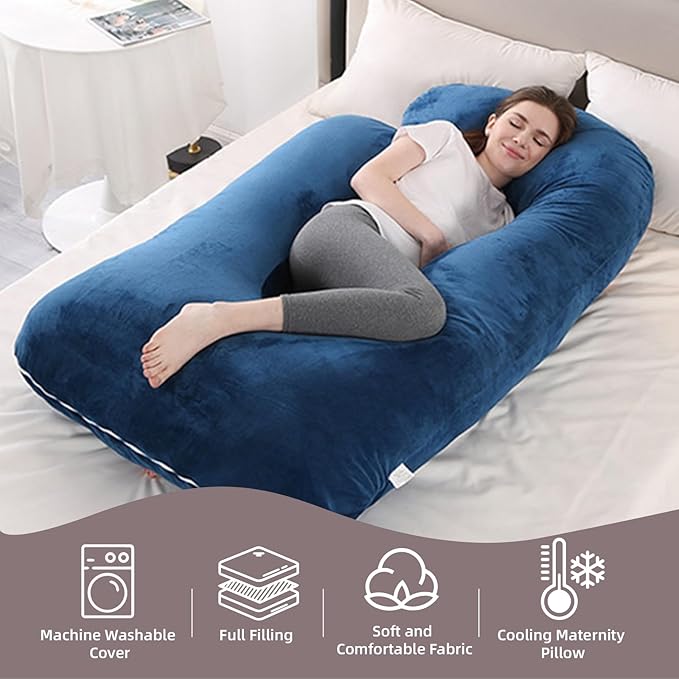 60 Inch Full Body Pregnancy Pillows for Sleeping Cooling Pregnancy Pillow,U Shaped Pregnancy Body Pillow,Maternity Pillows for Pregnant Women with Removable Washable Velvet Cover. (Blue)