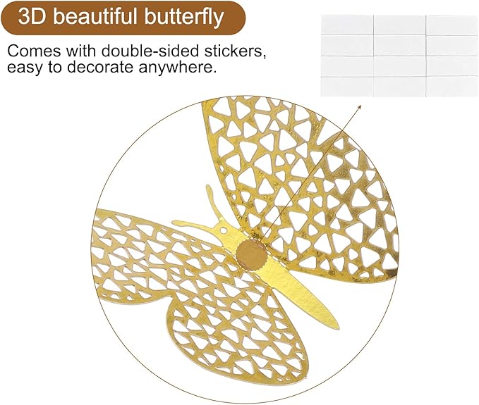 uxcell 72Pcs 3D Beautiful Butterfly Removable DIY Wall Stickers for Birthday Party Decorations Cake Decorations, Gold