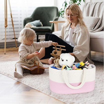 ABenkle Baby Diaper Caddy, Nursery Storage Bin and Car Organizer for Diapers Wipes, Cotton Rope Basket Changing Table Caddy