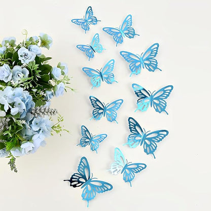 72Pcs 3D Butterfly Wall Decor 3 Sizes 3 Styles, Butterfly Decorations Party Birthday Cake Decoration, Removable Butterfly Wall Stickers for Kids Nursery Wedding Bedroom Room Decor(Blue)