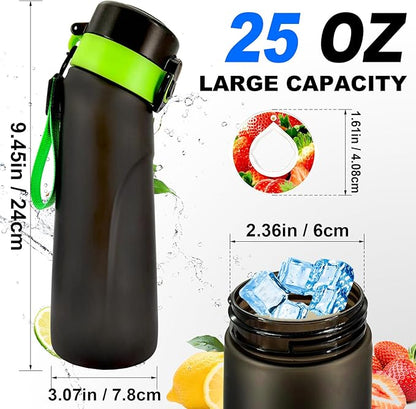 Air Water Bottle with Flavor Pods, 25 OZ Tritan Sports Water Bottle with Straw, Scented Water Bottle with Handle (Black Green+5 Flavor Pods)