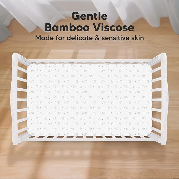 2-Pack Crib Sheets for Boys,Girls - Viscose Derived from Bamboo Fitted Crib Sheet, Organic Baby Crib Sheets, Crib Mattress Sheet,Toddler Bed Sheets,Baby Sheets for Crib Fitted Sheets(Bunnies)