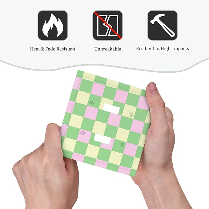 Checkered Gingham Double Toggle Light Switch Covers 2 Gang Wall Plate Dual Decorative Switchplate Electrical Faceplate for Bathroom Country Kitchen Bedroom Decor, 4.9" x 5"