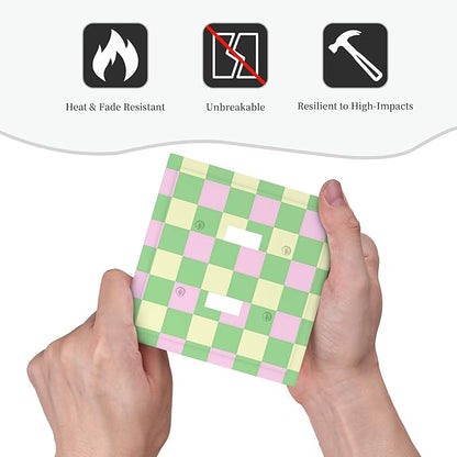 Checkered Gingham Double Toggle Light Switch Covers 2 Gang Wall Plate Dual Decorative Switchplate Electrical Faceplate for Bathroom Country Kitchen Bedroom Decor, 4.9" x 5"