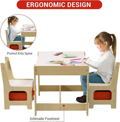 4-in-1 Kids Activity Table Set, Kids Table and Chair Set with/Storage, Removable Tabletop, Chalkboard, 3-Piece Toddler Furniture Set for Art, Crafts, Drawing, Reading, Playroom