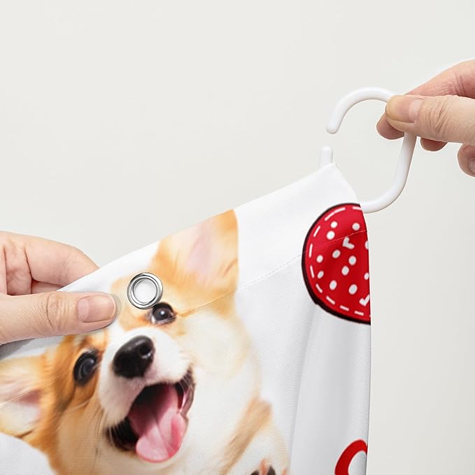 AILONEN Puppy Dog Shower Curtain for Bathroom,Cute Corgi Waterproof Bath Curtain,Pet Dog Kids Girls Dog Lover Curtain with 12 Plastic Hooks(36" W*72" H)