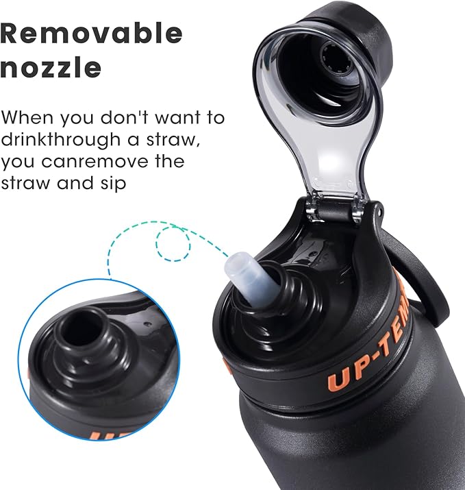 28oz Sports Water Bottle with Straw, Stainless Steel Vacuum Insulated Cooling Water Bottle, Leak Proof Metal Water Bottle, Double Insulated, Suitable for Sports, Gym and Travel (Black & White)