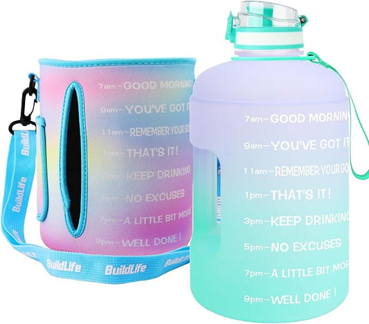 QuiFit 1 Gallon Water Bottle - 128 oz Water Bottle with Times to Drink - BPA Free Motivational Water Bottle with Infuser - Large Water Bottle - Sports Water Bottle 1 Gallon in Gym
