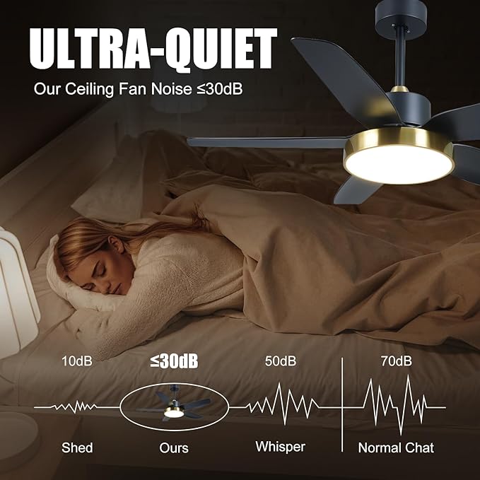 Modern Ceiling Fan with Light and Remote Control,46''Ceiling Fan with 3 Color Lights,Memory Function,5 Blades,6 Speeds,Outdoor Fan and Light for Living Room,Bedroom,Kitchen,Black Gold