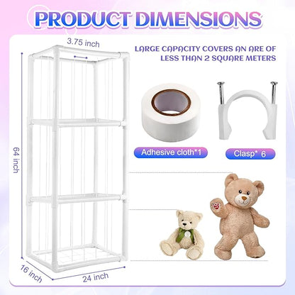 64 Inch Extra-Large Stuffed Animal Storage Zoo Stuffed Animal Holder Space Save Vertical Stuffed Animals Storage PVC with Elastic Band and Net for Playroom Birthday Gift for Bedroom Nursery