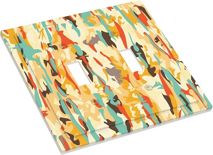 Modern Camouflage Art Double Toggle Light Switch Covers 2 Gang Wall Plate Dual Decorative Switchplate Electrical Faceplate for Bathroom Country Kitchen Bedroom Decor, 4.9" x 5"