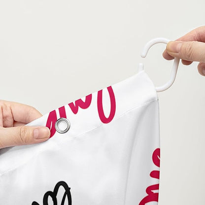 AILONEN Heart Love Shower Curtain for Bathroom, Black and White Eiffel Tower Print Bath Curtain,Pink Hearts Girls Women Shower Curtain Decoration Waterproof with 12 Plastic Hooks, 72" W*78" H