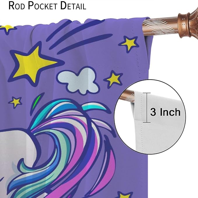 Kids Unicorn Curtains Purple Cartoon Rainbow Cartoon Room Blackout Curtains Boys Girls Baby Room Decor Curtains Living Room Decor 63x63 Inch 2 Panels