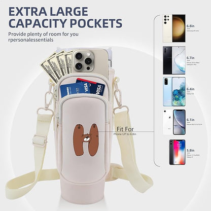 Water Bottle Carrier Bag with Phone Pocket for Stanley 40 oz Tumbler Neoprene Water Bottle Holder Pouch with Adjustable Strap Bollus with Straw Cover & Carabiner for Stanley Cup Accessories