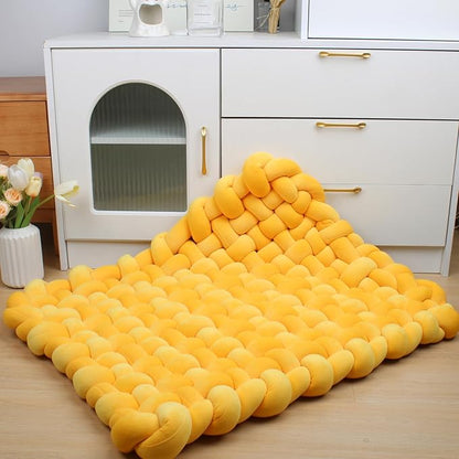 XHJRI Thickened Braided Knot Seat Mat, Knotted Floor Decorative Cushion, Handmade Baby Infant Playing Pad Nursery Rug (27.5 * 31.5 Inch,Orange)