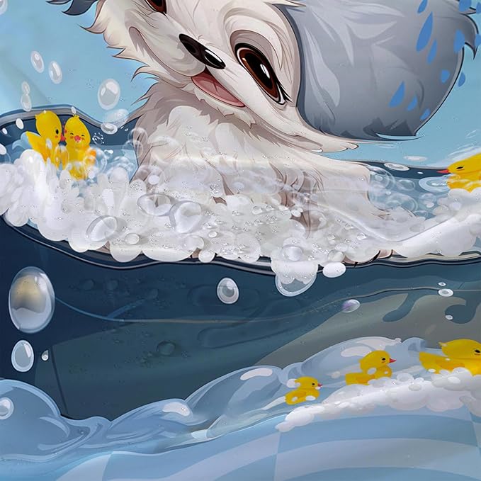 AILONEN Cartoon Bathtub Dog Shower Curtain for Kids 36" W*72" H Kawaii Shower Puppy and Duck Shower Curtain,Polyester Waterproof Fabric Decor for Bathroom Bathtub Panels