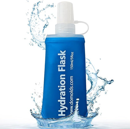 Premium Collapsible Water Bottle-150ml (5.29 oz), Portable Soft Flask Water Bottle for Hydration Pack/Running Vest- Folding Water Bottle for Running, Hiking, Cycling (Blue 150ml)