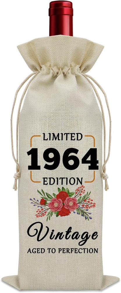 60th Birthday Gifts for Women Born in 1964 Wine Bag 60 Year Old Birthday Gifts for Men Gag Gifts for Someone Turning 60 Wine Bottle Storage Bag Birthday Presents for Mom Dad