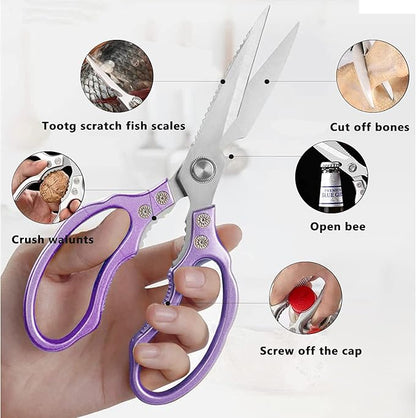 Kitchen Scissors, Heavy Duty Sharp Kitchen Shears Dishwasher Safe, Kitchen Accessories Cooking Shears for Kitchen Meat Chicken Fish Poultry Herb Bread (Purple)