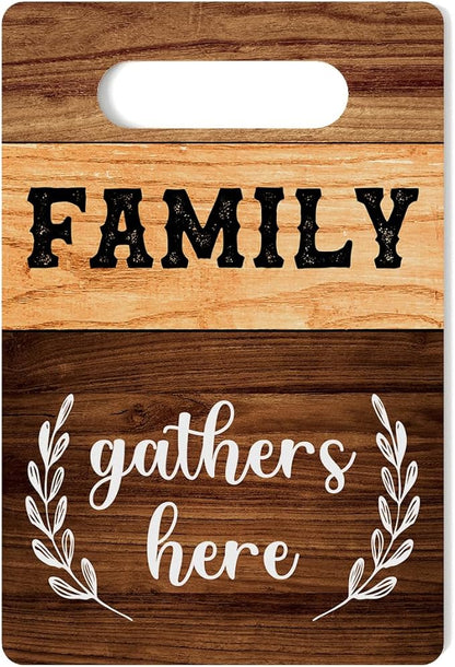 Farmhouse Kitchen Decor, Family Gifts, Kitchen Signs Wall Decor, Kitchen Decorations, Kitchen Door Wall Hanging Decor, Family Gathers Here Wood Sign 8 x 12 Inch