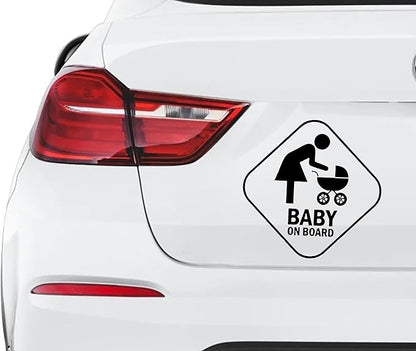 Baby on Board Sticker for Cars - Sticks Anywhere Including Windows - Cute Removable Baby in Car Sign Vinyl Sticker Decal for Car Window Bumper Decal (5 inch) (Black)