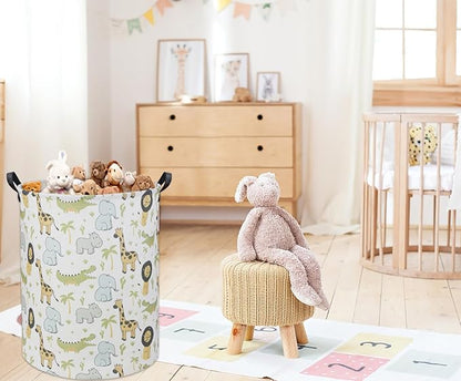 Animal Baby Laundry Basket Baby Hamper Kids Hamper Basket Toy Storage Bin for Boys Room Decor Baby Nursery Hamper Gift Baskets for Bedroom Bathroom(Green Animal)