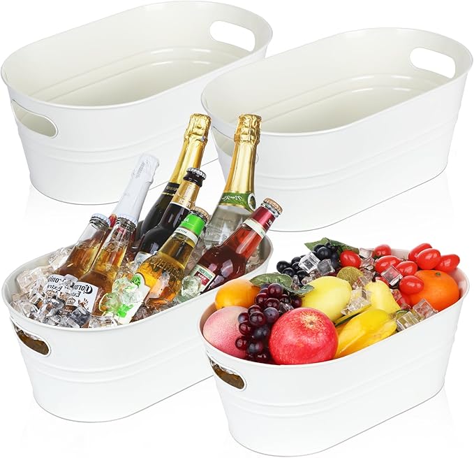 4Pcs Galvanized Bucket Galvanized Tub Ice Bucket 3 Gallon Beverage Tub Metal Beverage Buckets Ice Buckets for Parties Mimosa Bar Supplies for Beer Champagne Cocktails（White）