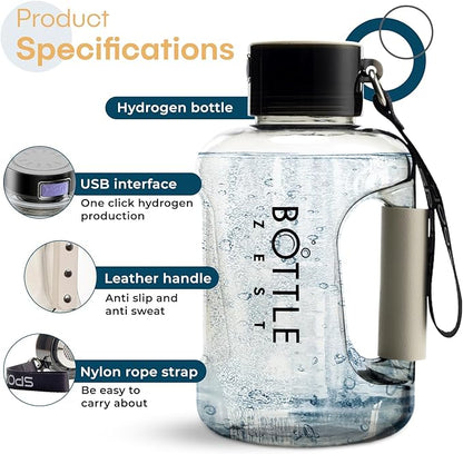 50oz | 1.5L Hydrogen Water Bottle Generator | Latest 2024 SPE PEM Technology | Leakproof | Sports Bottle Jug and Handle | Tritan BPA Free Plastic (Black)