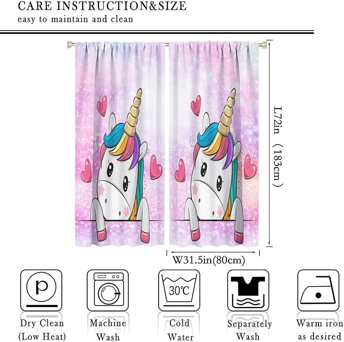 Kids Unicorn Curtains Kids Girls Boys Rainbow Unicorn Pattern Blackout Curtains Bedroom Curtains 63x72 Inches 2 Panels