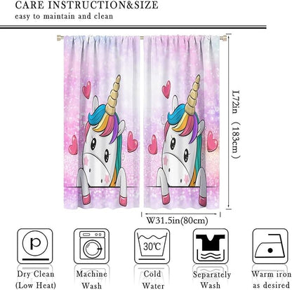 Kids Unicorn Curtains Kids Girls Boys Rainbow Unicorn Pattern Blackout Curtains Bedroom Curtains 63x72 Inches 2 Panels