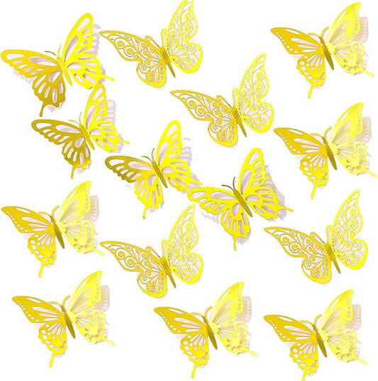 72Pcs 3D Butterfly Wall Decor 3 Sizes 3 Styles, Butterfly Decorations Party Birthday Cake Decoration, Removable Butterfly Wall Stickers for Kids Nursery Wedding Bedroom Room Decor(Gold)