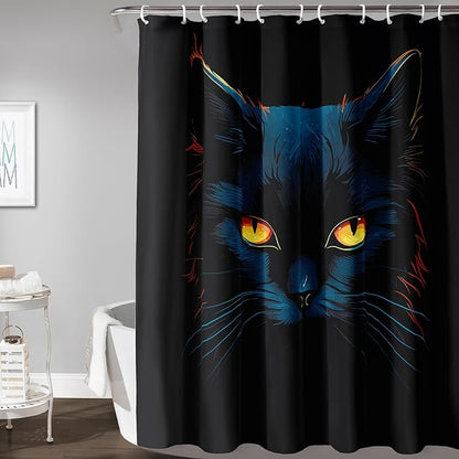 AILONEN Black Cat Shower Curtain,Wildlife Cat Bath Curtain for Adults,Animal Theme Polyester Waterproof with 12 Plastic Hooks 72" W*72" H
