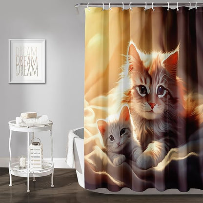 AILONEN 3D Kawaii Cat Shower Curtain, Beautiful Kittens with Flower Shower Curtain for Kids Girl Boys Bathroom Decor,Cute Pet Animal Cat Lover Waterproof Shower Curtains Sets with Hooks,36" W*72" H